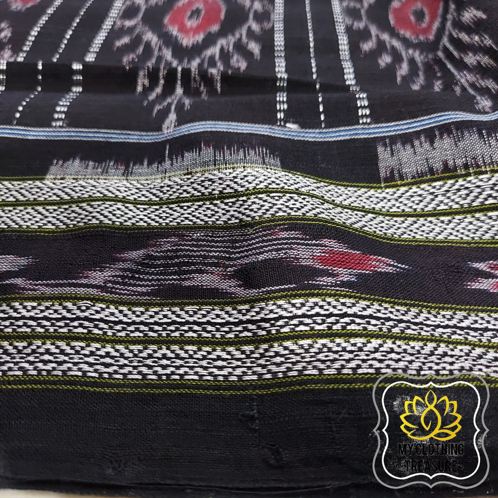 Odisha Ikkat Khandua Cotton Saree- Green & Black Saree