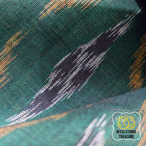 Odisha Ikkat Khandua Cotton Saree- Green & Black Saree