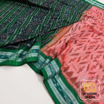 Load image into Gallery viewer, Odisha Ikkat Khandua Cotton Saree- Peach &amp; Green Saree
