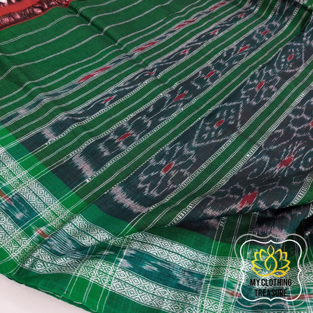 Odisha Ikkat Khandua Cotton Saree- Peach & Green Saree