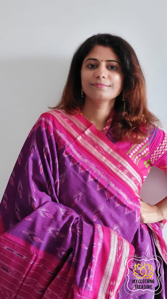 Dark magenta half and half design cotton silk handwoven khandua saree –  GoCoop