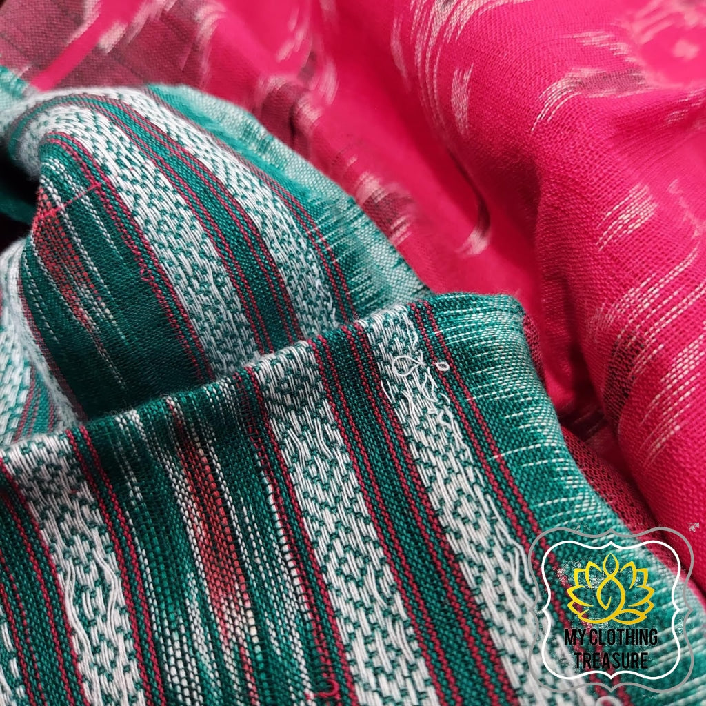 Odisha Ikkat Khandua Cotton Saree- Red & Green Saree