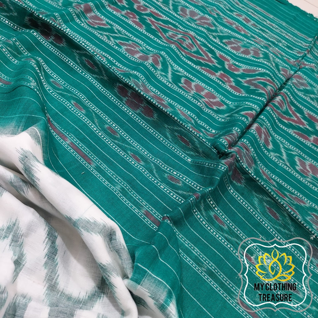 Odisha Ikkat Khandua Cotton Saree- White & Green Saree