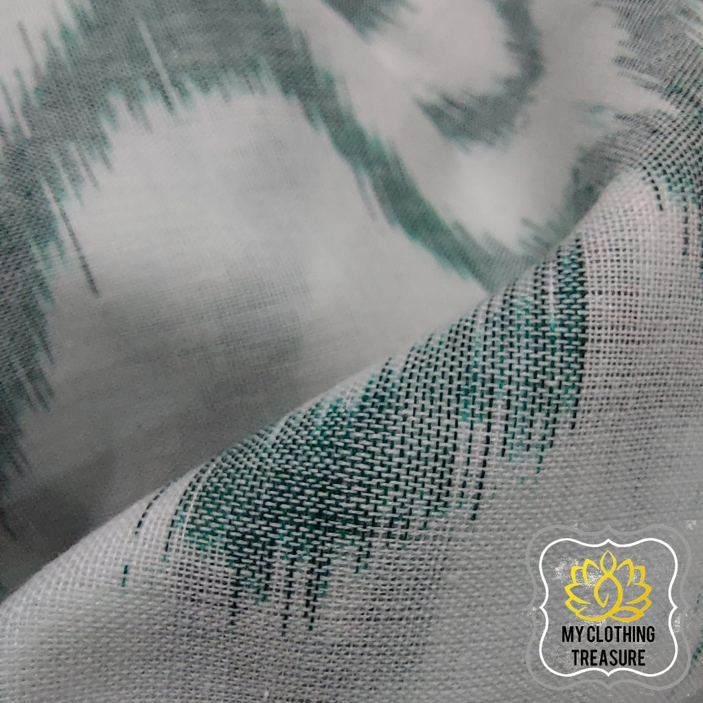 Odisha Ikkat Khandua Cotton Saree- White & Green Saree