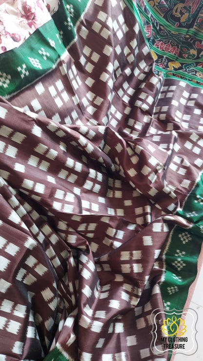 Odisha Ikkat Khandua Silk Saree- Coffee Saree