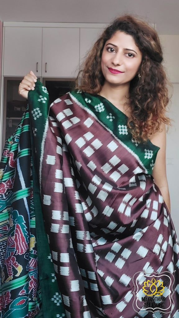 Odisha Ikkat Khandua Silk Saree- Coffee Saree