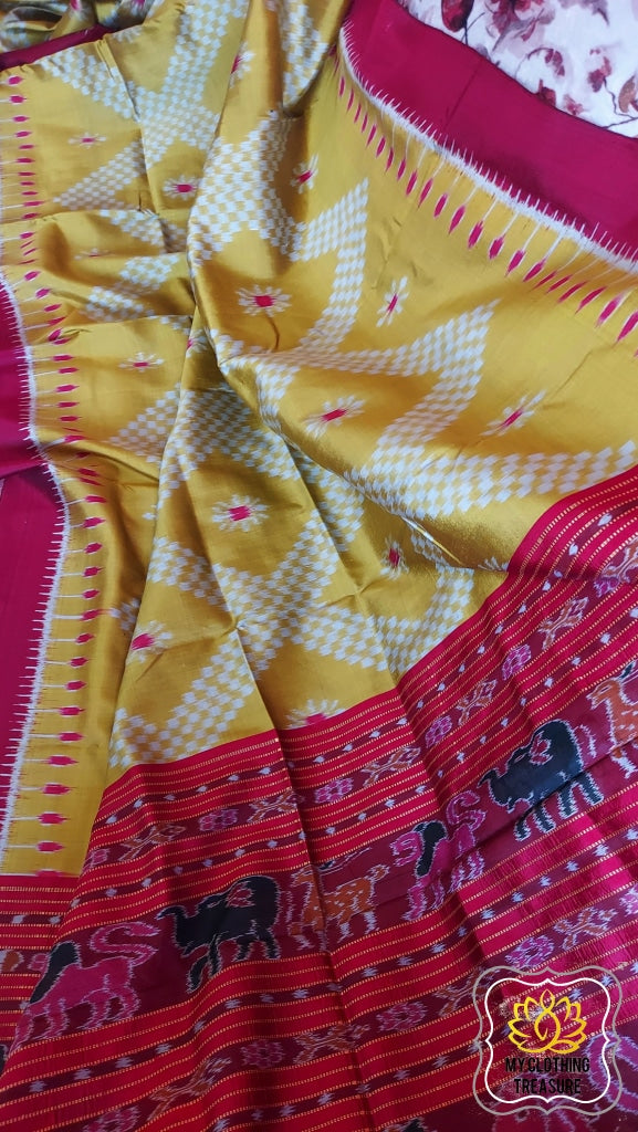 Odisha Ikkat Khandua Silk Saree- Mustard Saree