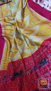 Odisha Ikkat Khandua Silk Saree- Mustard Saree