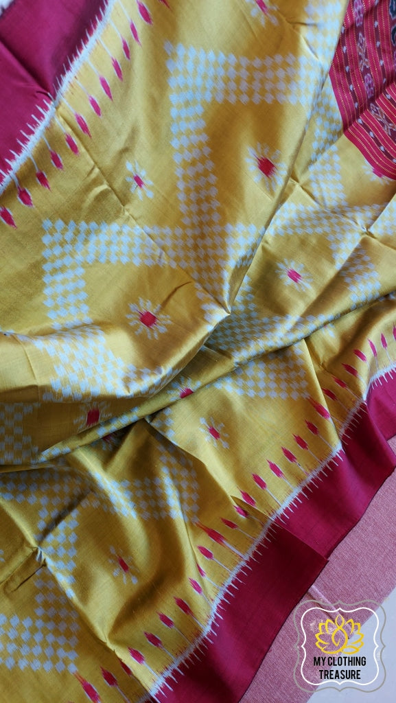 Odisha Ikkat Khandua Silk Saree- Mustard Saree