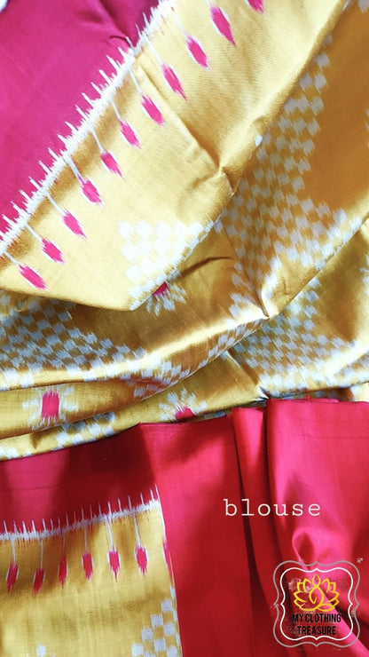 Odisha Ikkat Khandua Silk Saree- Mustard Saree