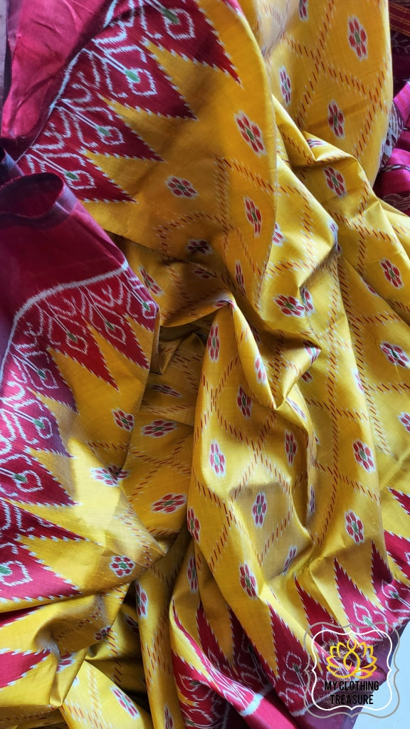 Odisha Ikkat Khandua Silk Saree- Mustard Yellow Saree