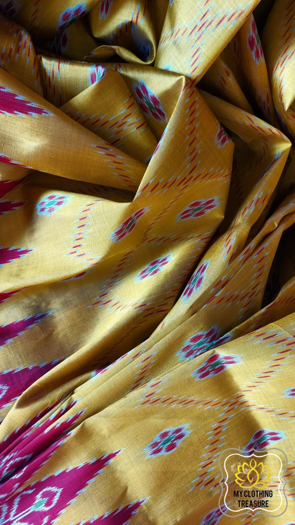 Odisha Ikkat Khandua Silk Saree- Mustard Yellow Saree