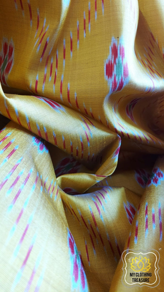 Odisha Ikkat Khandua Silk Saree- Mustard Yellow Saree