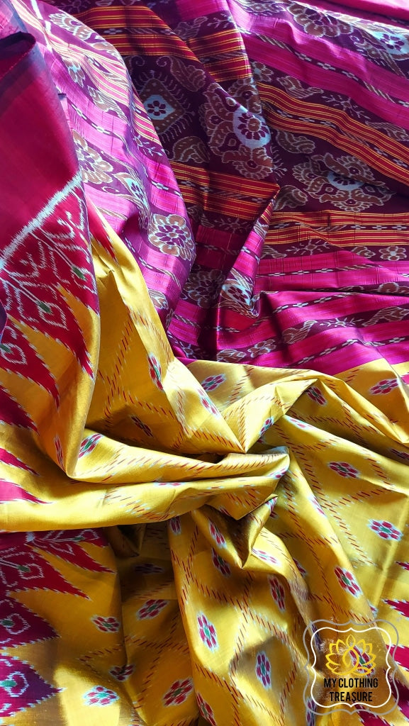 Odisha Ikkat Khandua Silk Saree- Mustard Yellow Saree