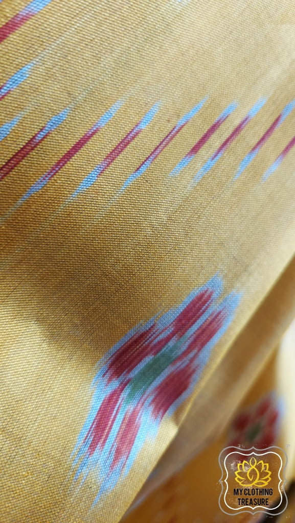 Odisha Ikkat Khandua Silk Saree- Mustard Yellow Saree