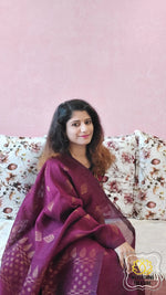 Load image into Gallery viewer, Organic Linen Cotton Antique Motifs Saree- Burgundy
