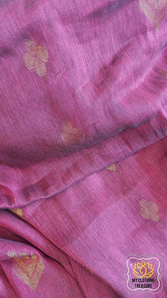 Organic Linen Cotton Antique Motifs Saree- Burgundy