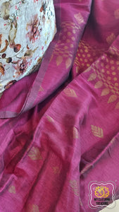 Organic Linen Cotton Antique Motifs Saree- Burgundy