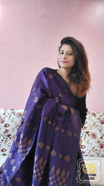 Load image into Gallery viewer, Organic Linen Cotton Antique Motifs Saree- Purple
