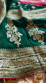 Load image into Gallery viewer, Organza Banarasi Saree- Bottle Green Saree
