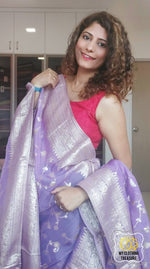 Load image into Gallery viewer, Organza Banarasi Saree- Lavender Saree
