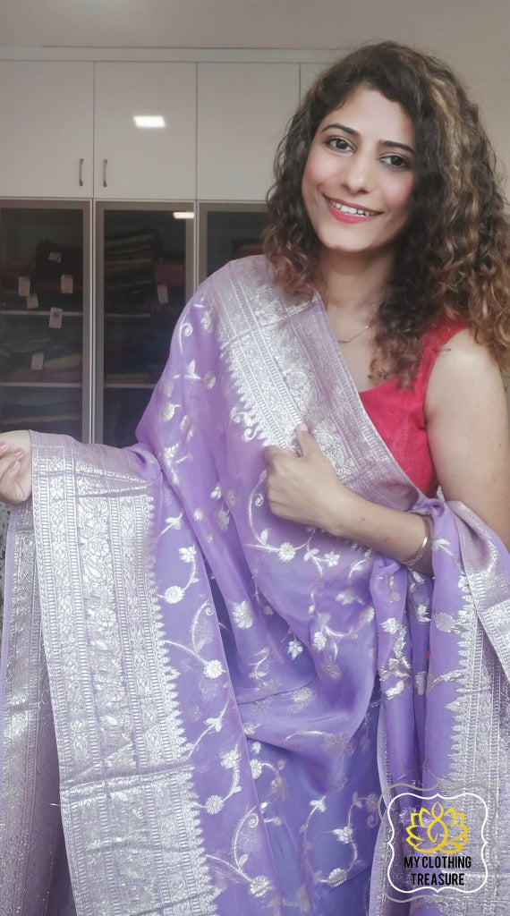 Organza Banarasi Saree- Lavender Saree