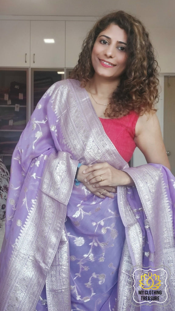 Organza Banarasi Saree- Lavender Saree