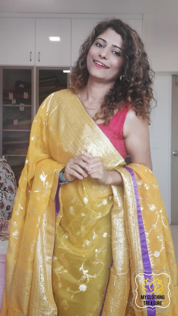 Organza Banarasi Saree- Mustard Saree