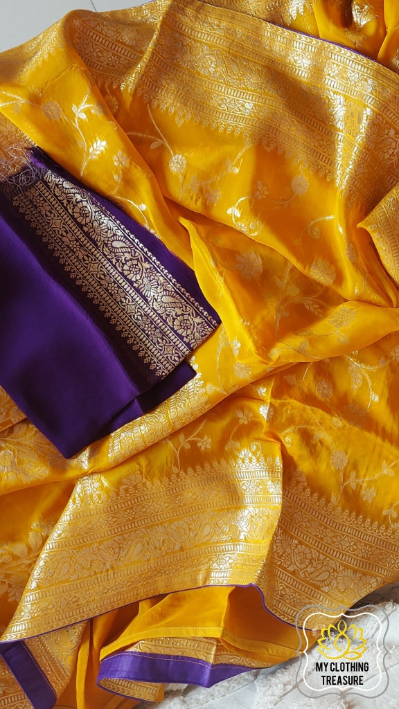 Organza Banarasi Saree- Mustard Saree