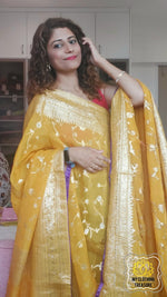 Load image into Gallery viewer, Organza Banarasi Saree- Mustard Saree
