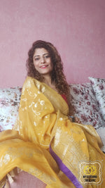 Load image into Gallery viewer, Organza Banarasi Saree- Mustard Saree
