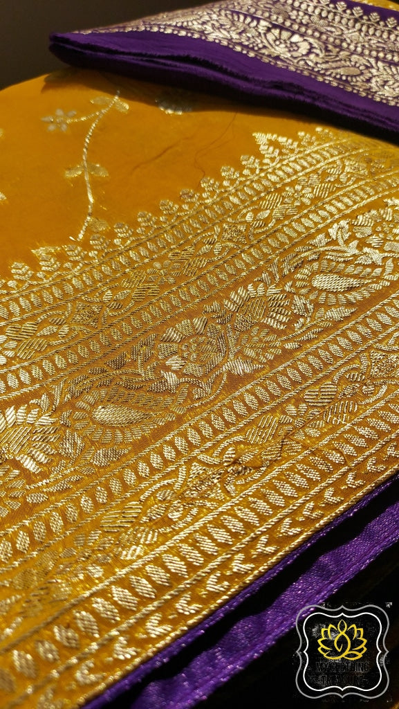 Organza Banarasi Saree- Mustard Saree