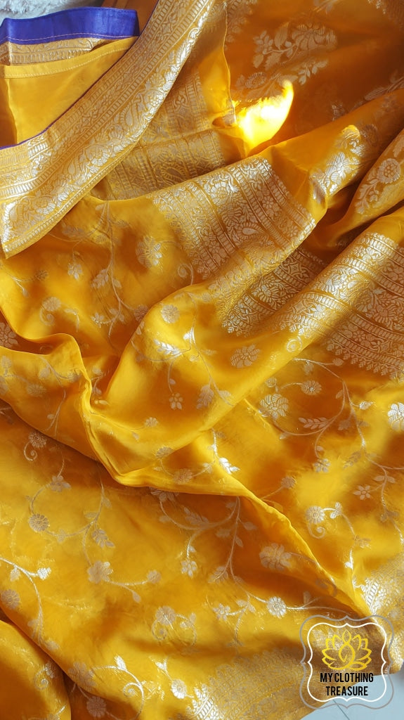 Organza Banarasi Saree- Mustard Saree