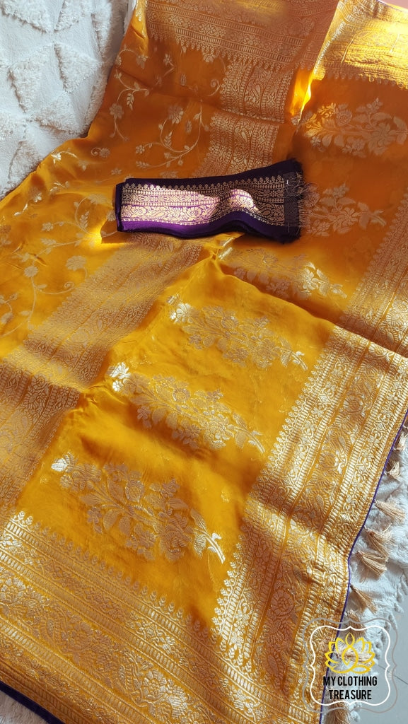 Organza Banarasi Saree- Mustard Saree