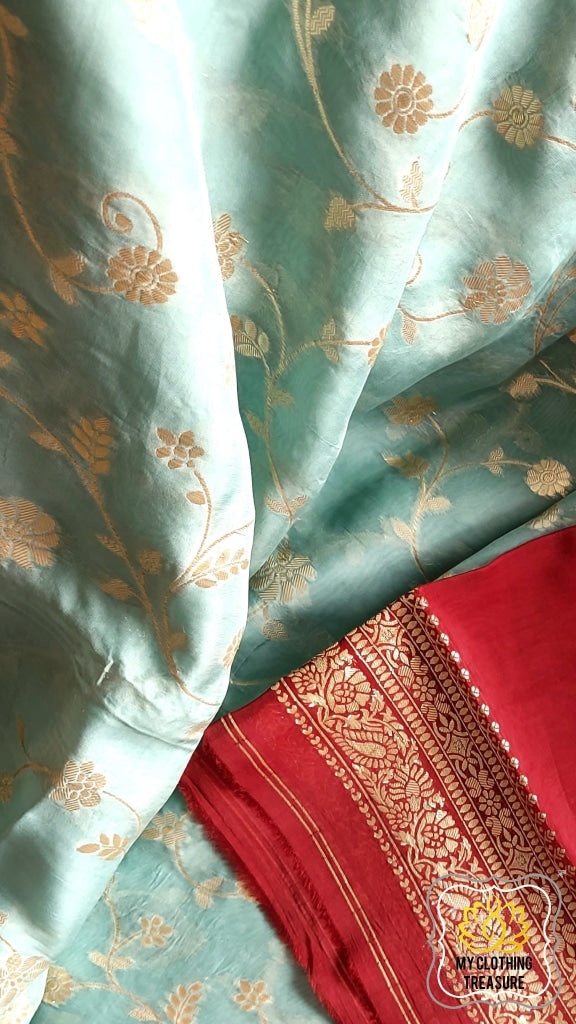 Organza Banarasi Saree- Pastel Blue Saree