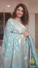 Load image into Gallery viewer, Organza Banarasi Saree- Pastel Blue Saree
