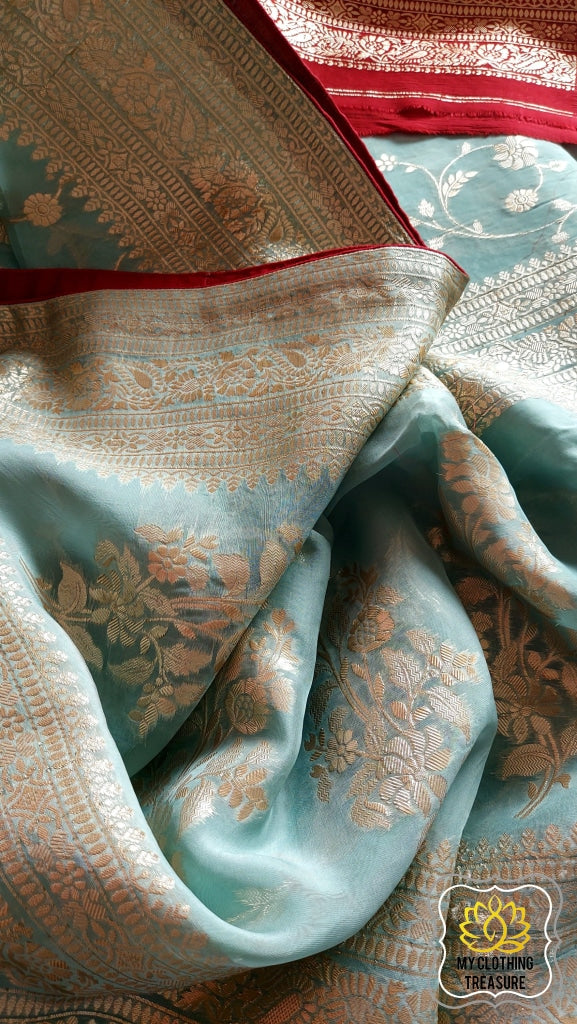 Organza Banarasi Saree- Pastel Blue Saree