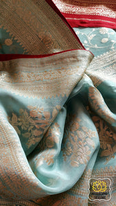 Organza Banarasi Saree- Pastel Blue Saree