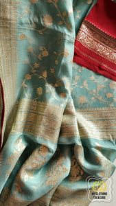 Organza Banarasi Saree- Pastel Blue Saree