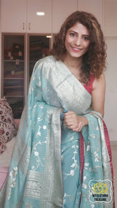 Organza Banarasi Saree- Pastel Blue Saree