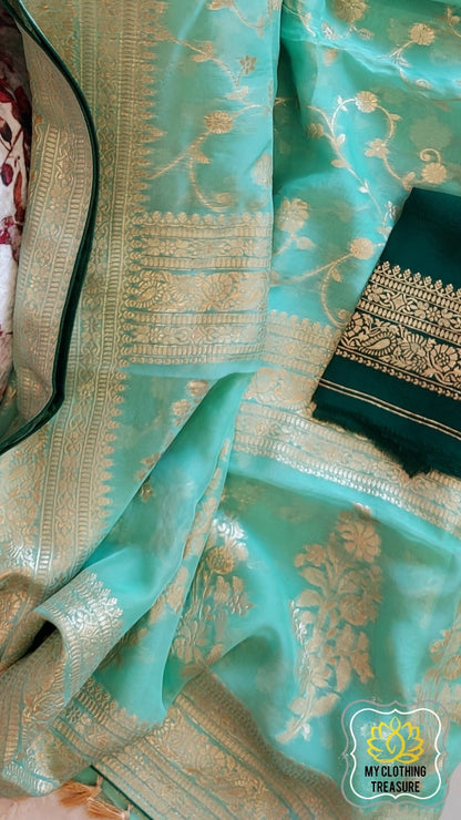 Organza Banarasi Saree- Pastel Green Saree