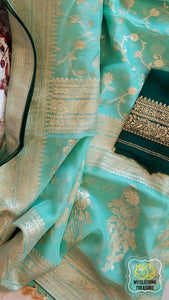 Organza Banarasi Saree- Pastel Green Saree