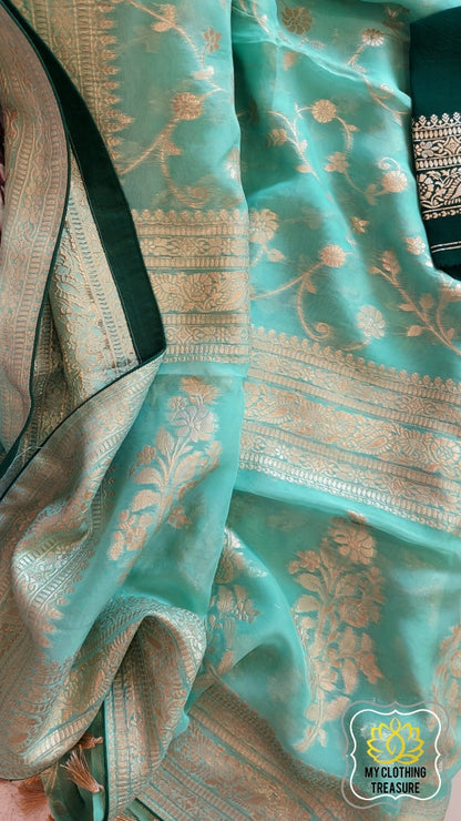 Organza Banarasi Saree- Pastel Green Saree