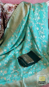 Organza Banarasi Saree- Pastel Green Saree