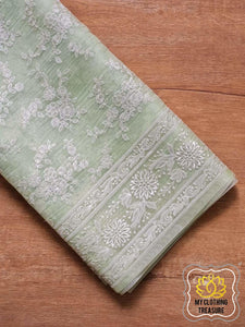 Periwinkles On Organza- Pale Green Saree