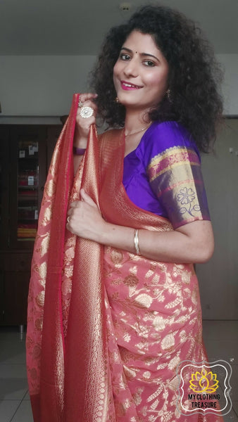6 m (with blouse piece) Wedding Banarasi Pure Khaddi Georgette Saree