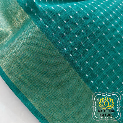 Pure Desi Tussar Silk Saree- Teal Green And Red Saree