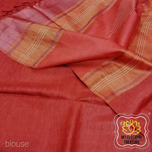 Pure Desi Tussar Silk Saree With Zari Weaving - Rusty Red