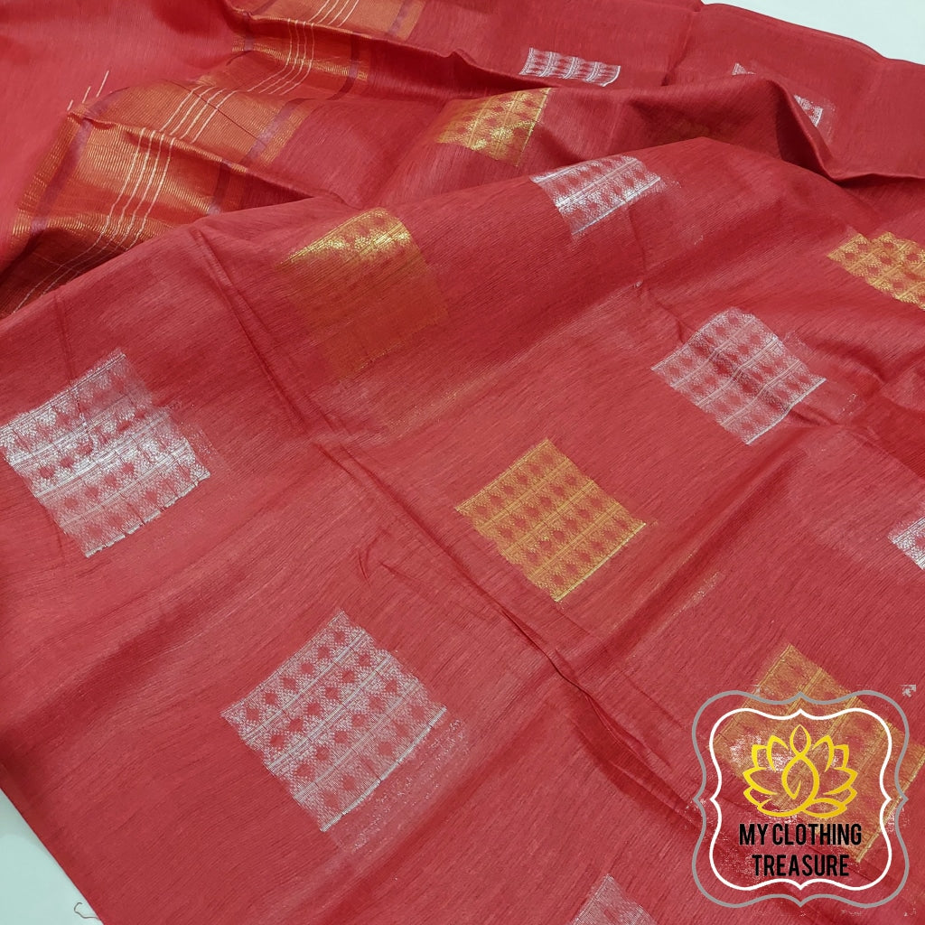 Pure Desi Tussar Silk Saree With Zari Weaving - Rusty Red