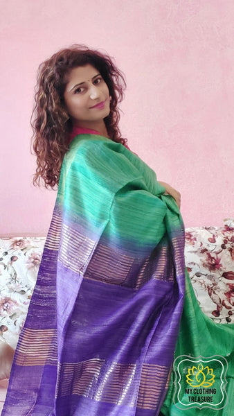 Purple with green ilkal bordered pure silk Saree. – Nivi- Weaving Traditions